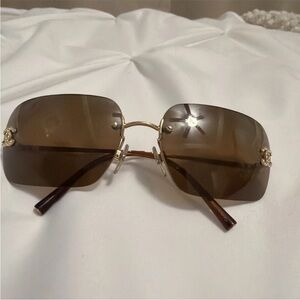 Brown Chanel rimless rhinestone Sunglasses with Gold Details